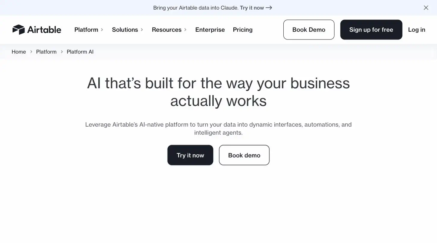 Airtable's AI-native platform positioning, from airtable.com/platform/ai
