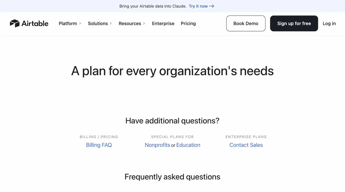 Airtable pricing page screenshot