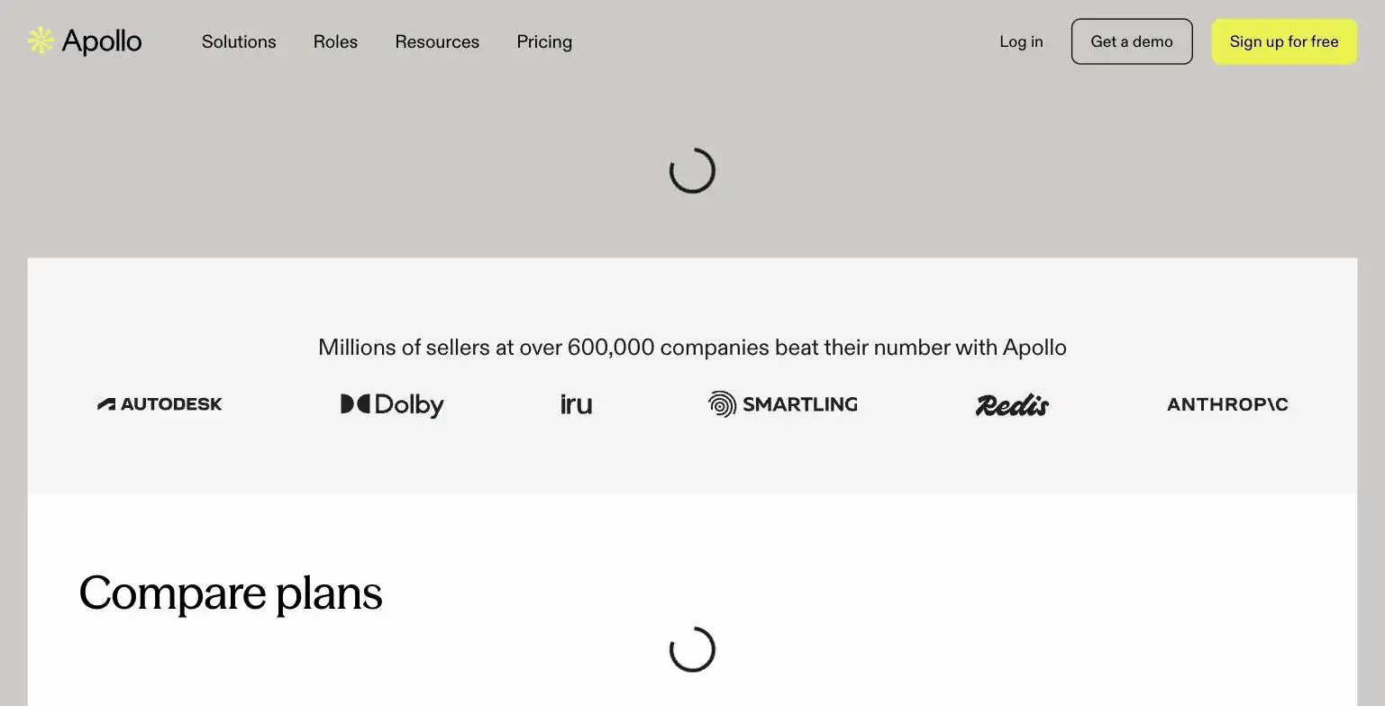 Apollo.io pricing page screenshot