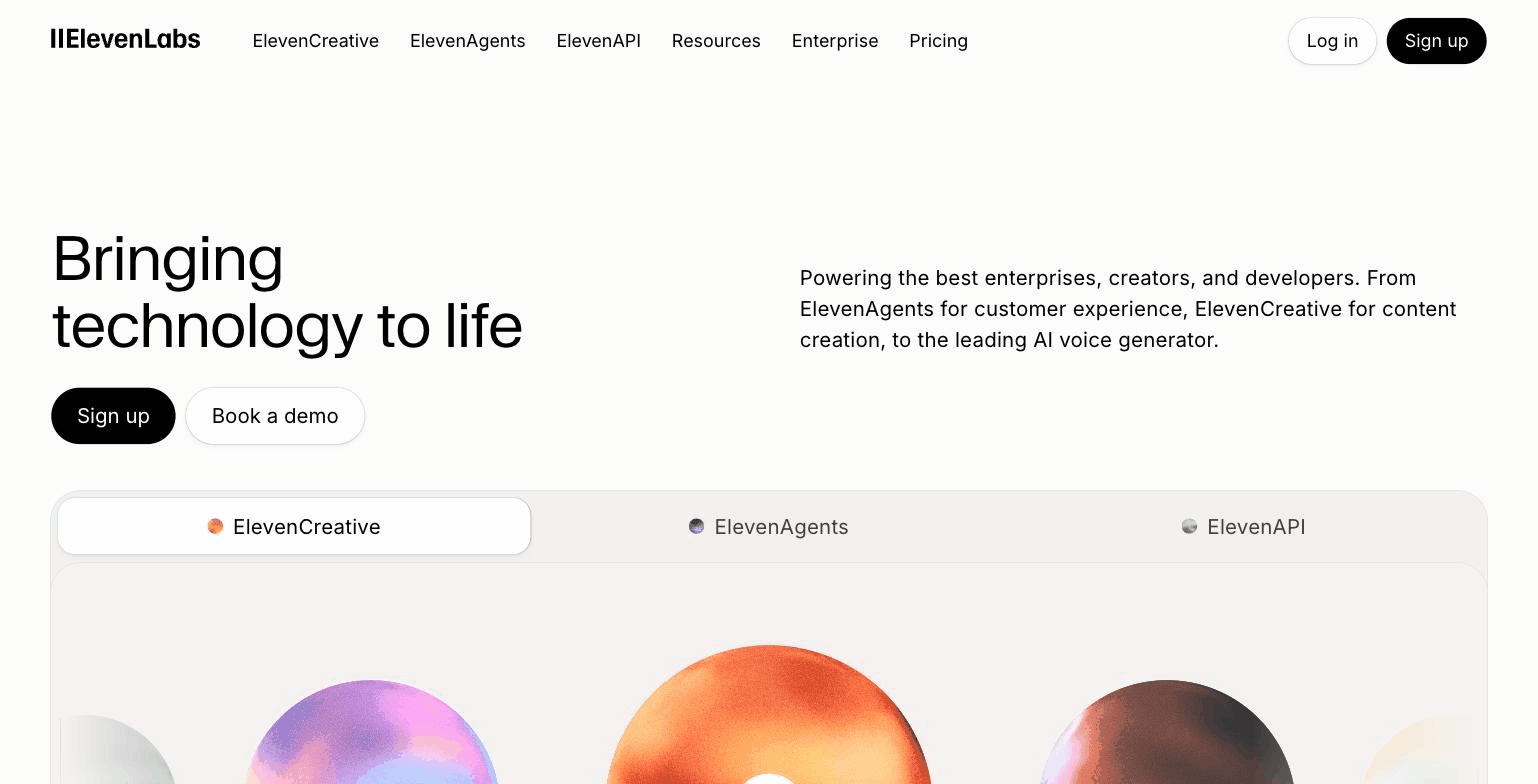 ElevenLabs' voice style categories with instant playback previews, from elevenlabs.io