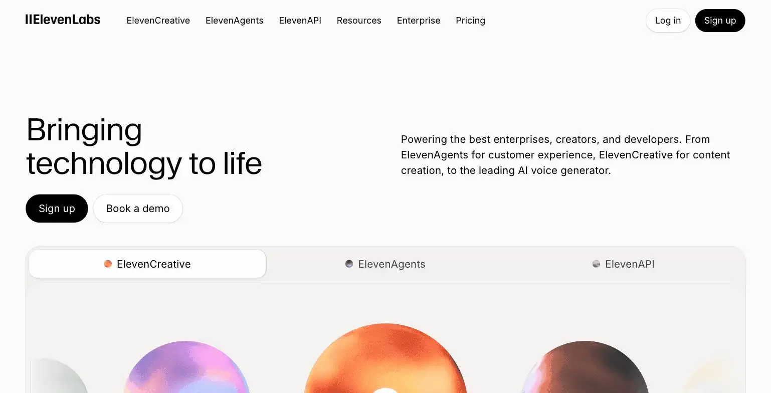 ElevenLabs' voice style categories with instant playback previews, from elevenlabs.io