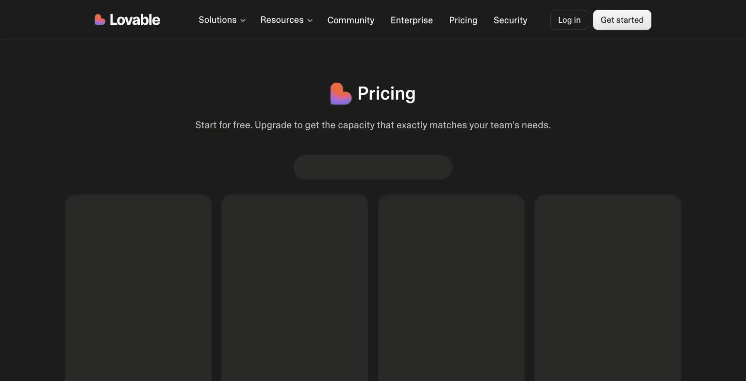 Lovable pricing page screenshot