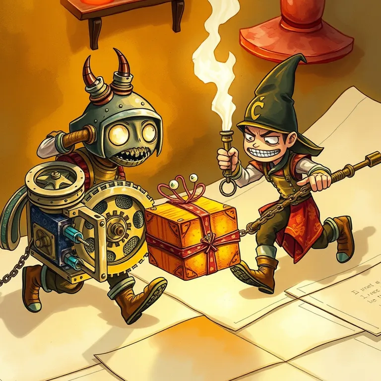 Fantasy tabletop RPG style illustration representing Make vs. Zapier: AI by Zapier