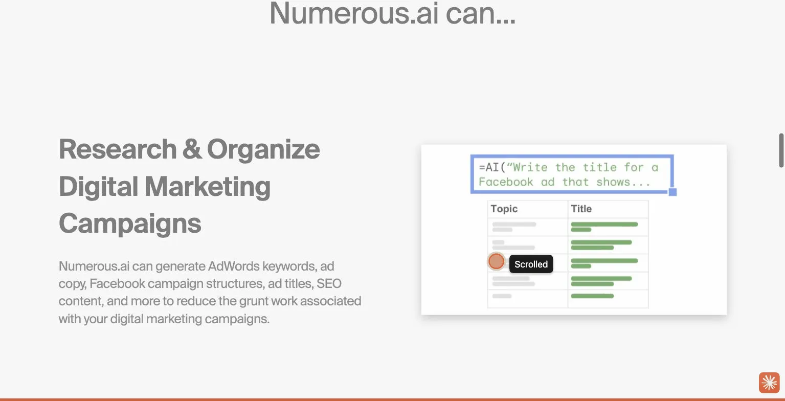 Numerous.ai's AI formula bar inside a spreadsheet, from numerous.ai