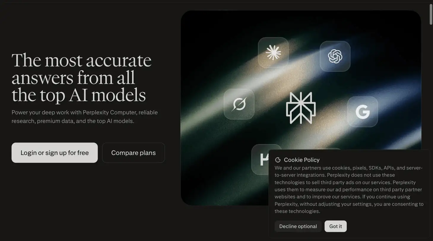 Perplexity Pro landing page screenshot