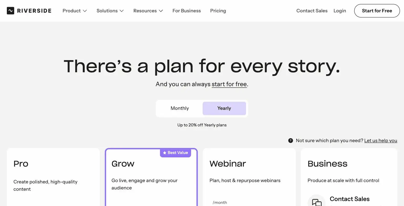 Riverside.fm pricing page screenshot