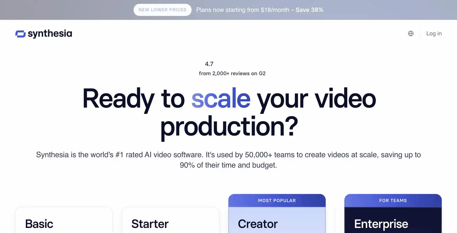 Synthesia pricing page screenshot