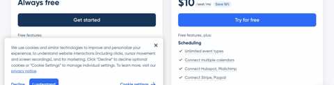 Calendly pricing page preview