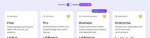 Canva pricing page preview