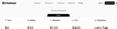 Chatbase pricing page preview