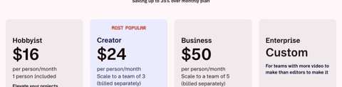 Descript pricing page preview