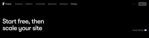 Framer pricing page preview