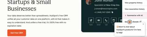 HubSpot free CRM page preview