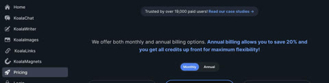 Koala AI pricing page preview