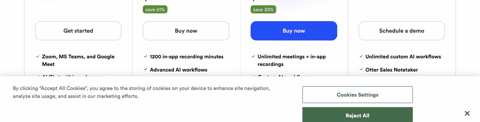 Otter.ai pricing page preview