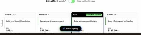 QuickBooks pricing page preview