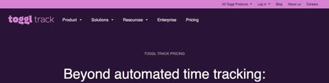 Toggl Track pricing page preview