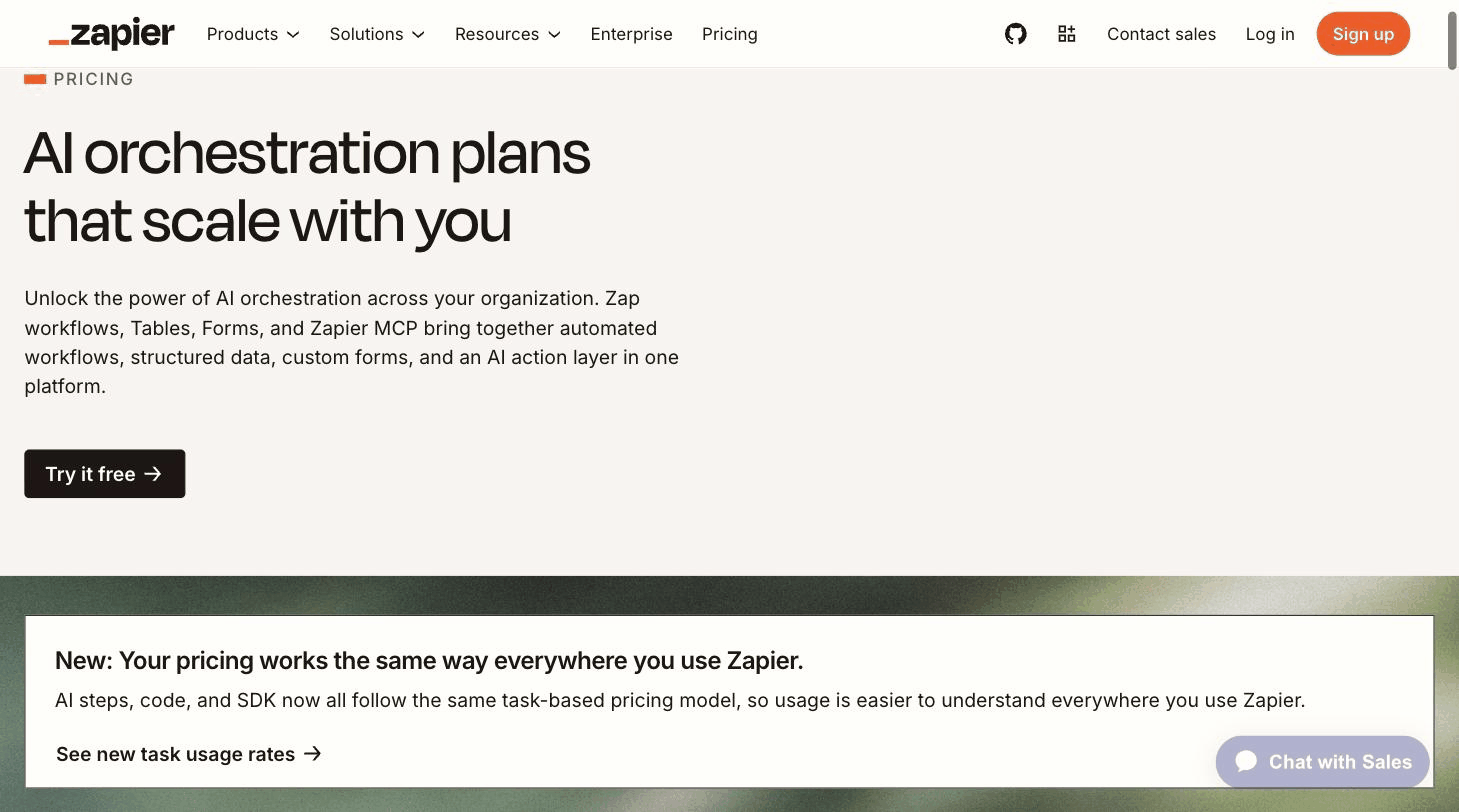 Zapier pricing page screenshot