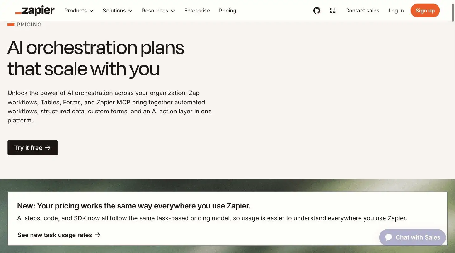 Zapier pricing page screenshot